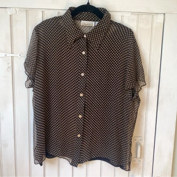 New York City Design Company Chic Black and Tan Button-Up Blouse 100% Silk XL - Picture 11 of 11